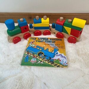Melissa & Doug Wooden Train Stacking Toy + Little Engine That Could Book